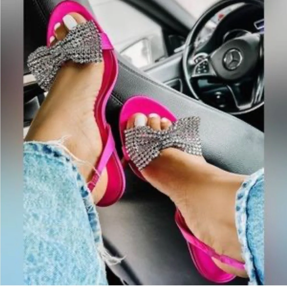 Zara Pink Rhinestone Bow Heels - Picture 4 of 12